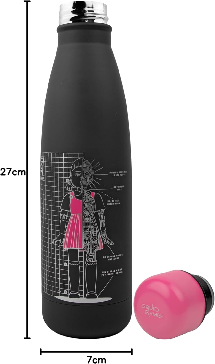 Detalle de Cinereplicas Squid Game – Young-hee Blueprint Schwarz 500 ml Edelstahl Wasserflasche (Offizielle Lizenz)