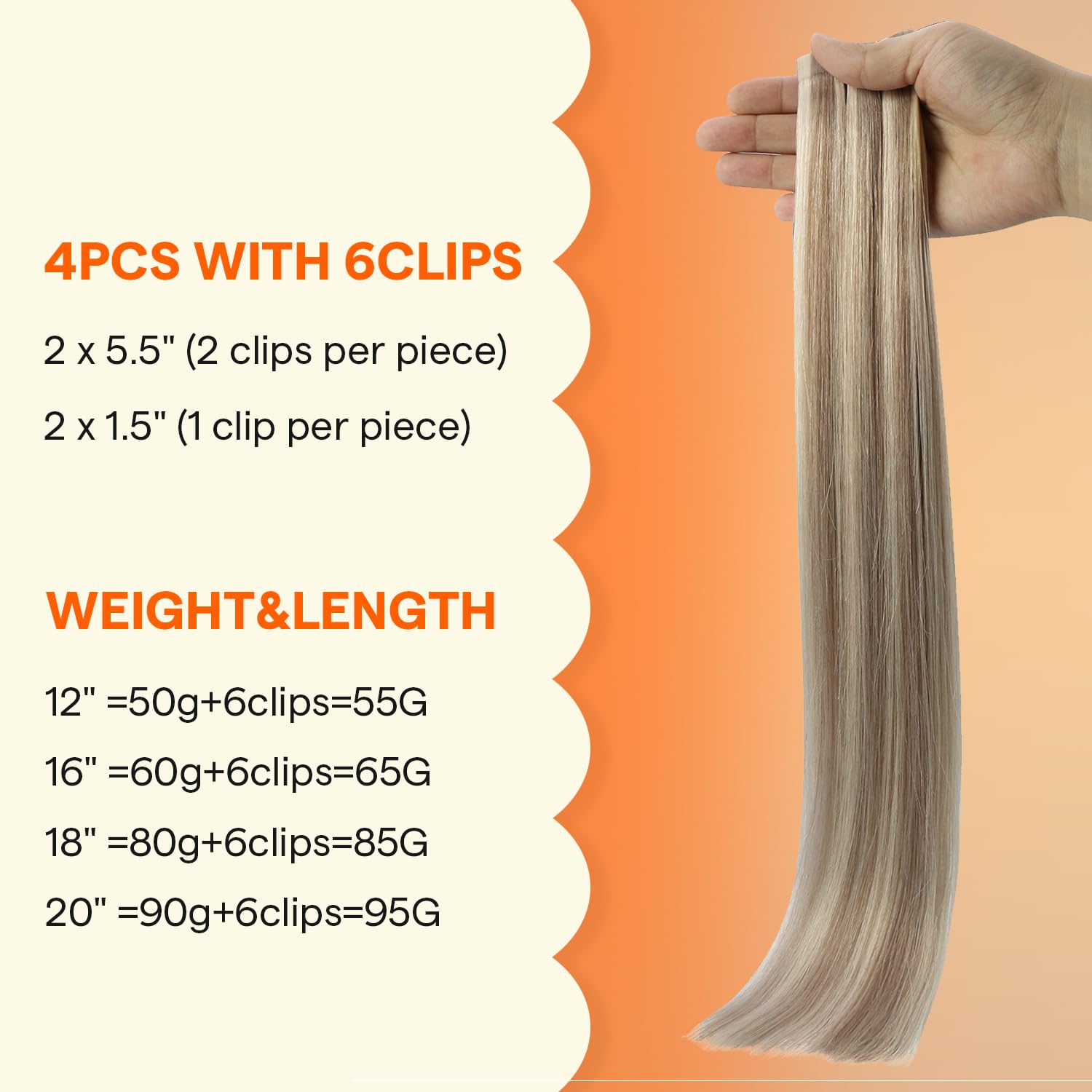 Detalle de Full Shine Seamless Clip-In Hair Extensions: 4-Piece, 20-Inch, Ash Blonde Highlights