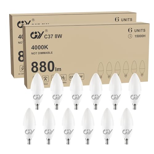 Detalle de GY Lampadine LED E14 8W 880 Lumen – Equivalenti a 60W, 4000K Luce Naturale, 12 Pezzi