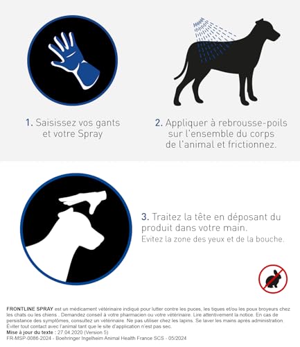 Detalle de FRONTLINE Spray Pompe 1,5 ml – antiparasitaire chien & chat contre puces et tiques (250 ml)