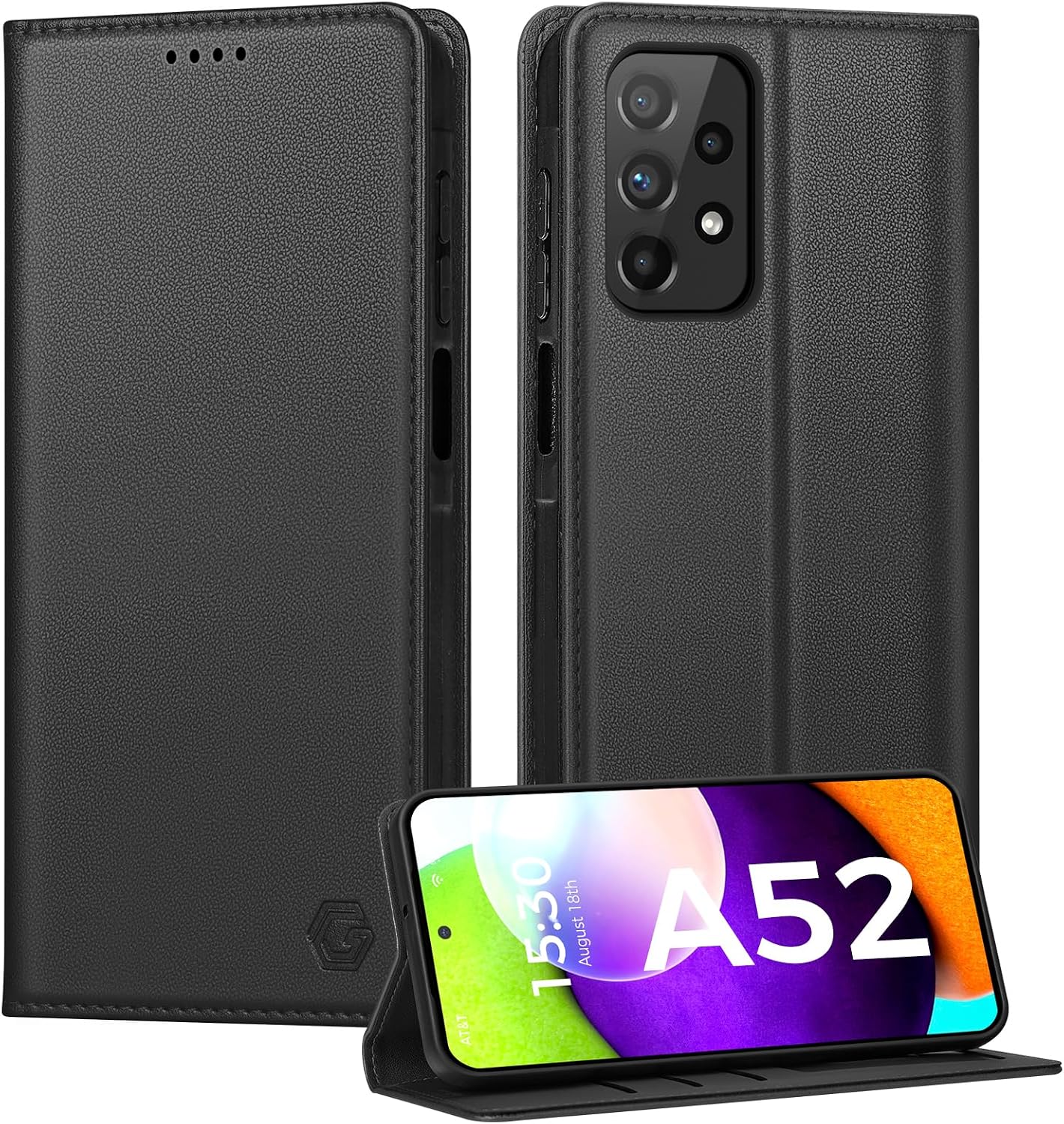 Detalle de Kirnntca Flip Case für Samsung Galaxy A52 5G/4G A52S 5G – PU-Leder Klapphülle mit Kartenfach & Standfunktion, Schwarz