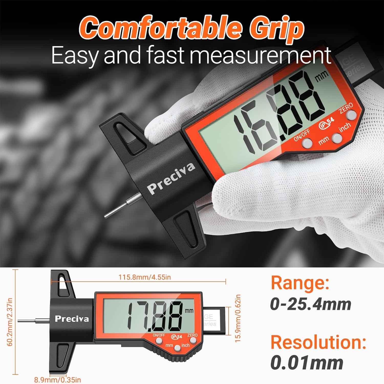 Thumbnail 5 de Preciva Reifentiefenmesser 0–25,4 mm – Digitaler Profiltiefenmesser für Auto, LKW, Motorrad