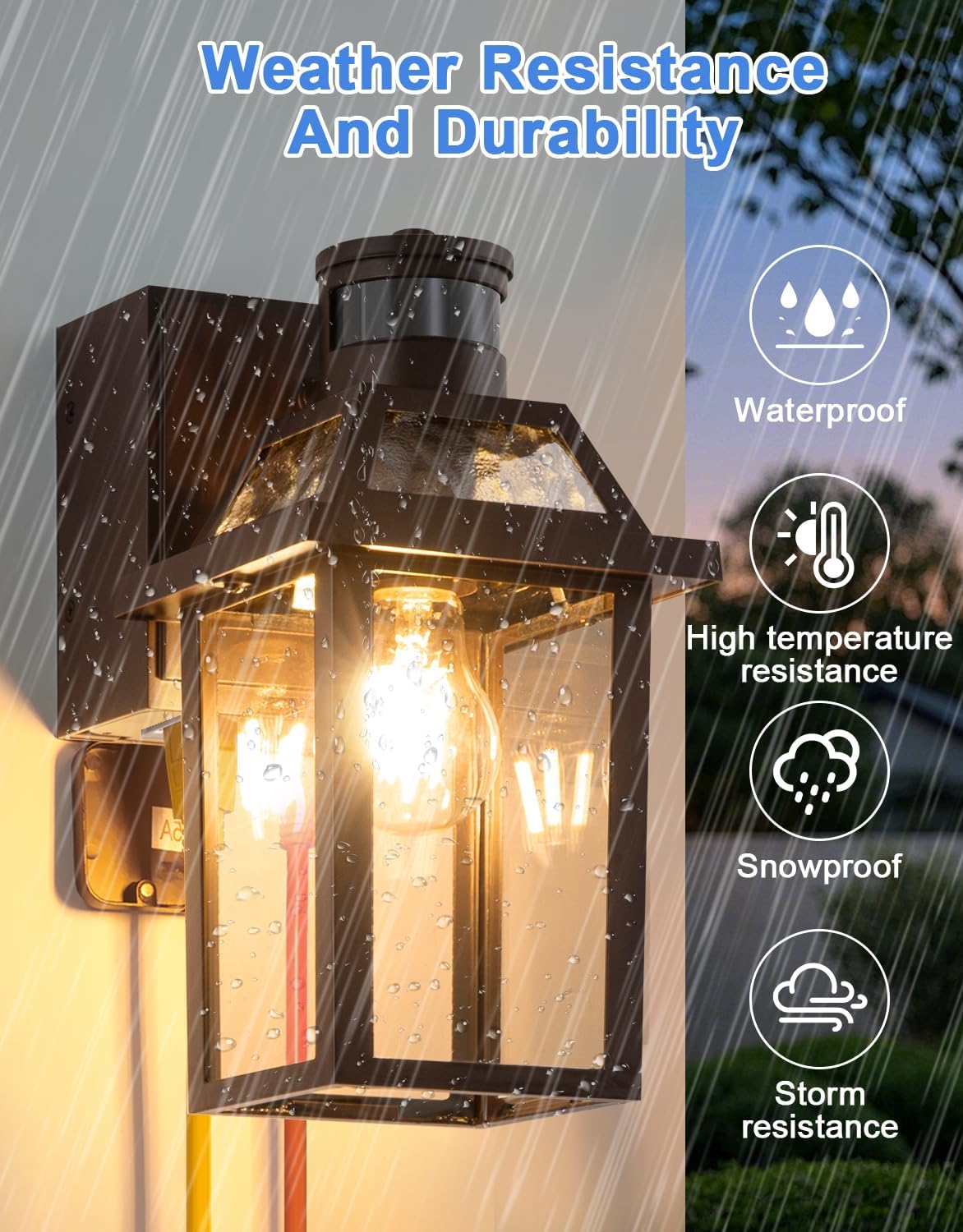 Detalle de Yisuro T-ES-220PS-RM-BB1 Outdoor Porch Light with GFCI Outlets and Motion Sensor