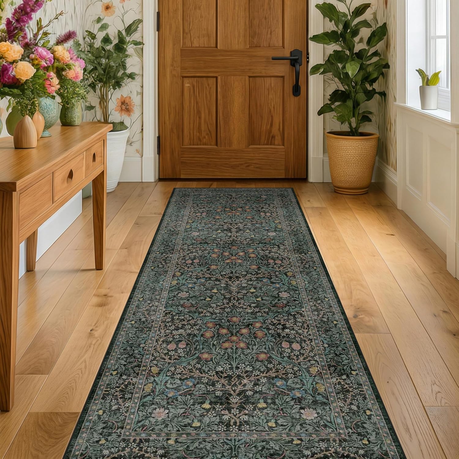 Thumbnail 5 de 8ft Long Hallway Runner by Hazo Haus — Non Slip, Washable Vintage Floral Rug