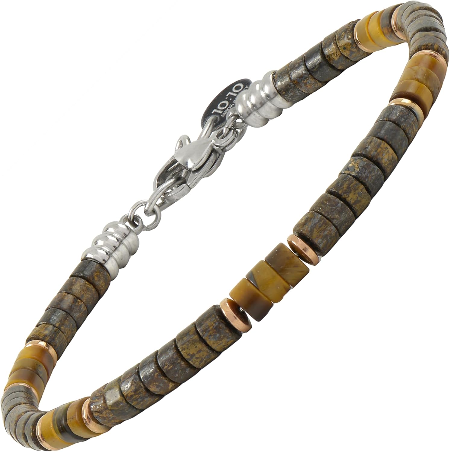 Thumbnail 6 de 10:10 Bracciale Uomo Pietre Dure Naturali Rondelle 4 mm in Acciaio Inox – Made in Italy