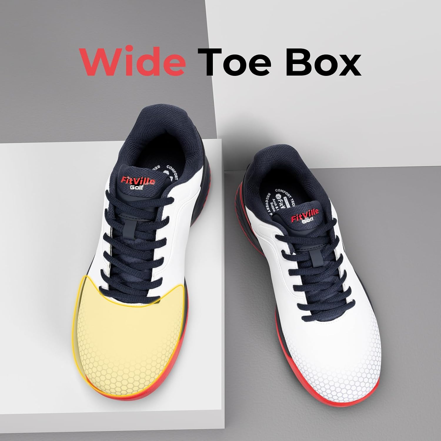 Detalle de FitVille Mens Golf Shoes: Extra Wide, Water-Resistant and Non-Slip for Outdoor Training