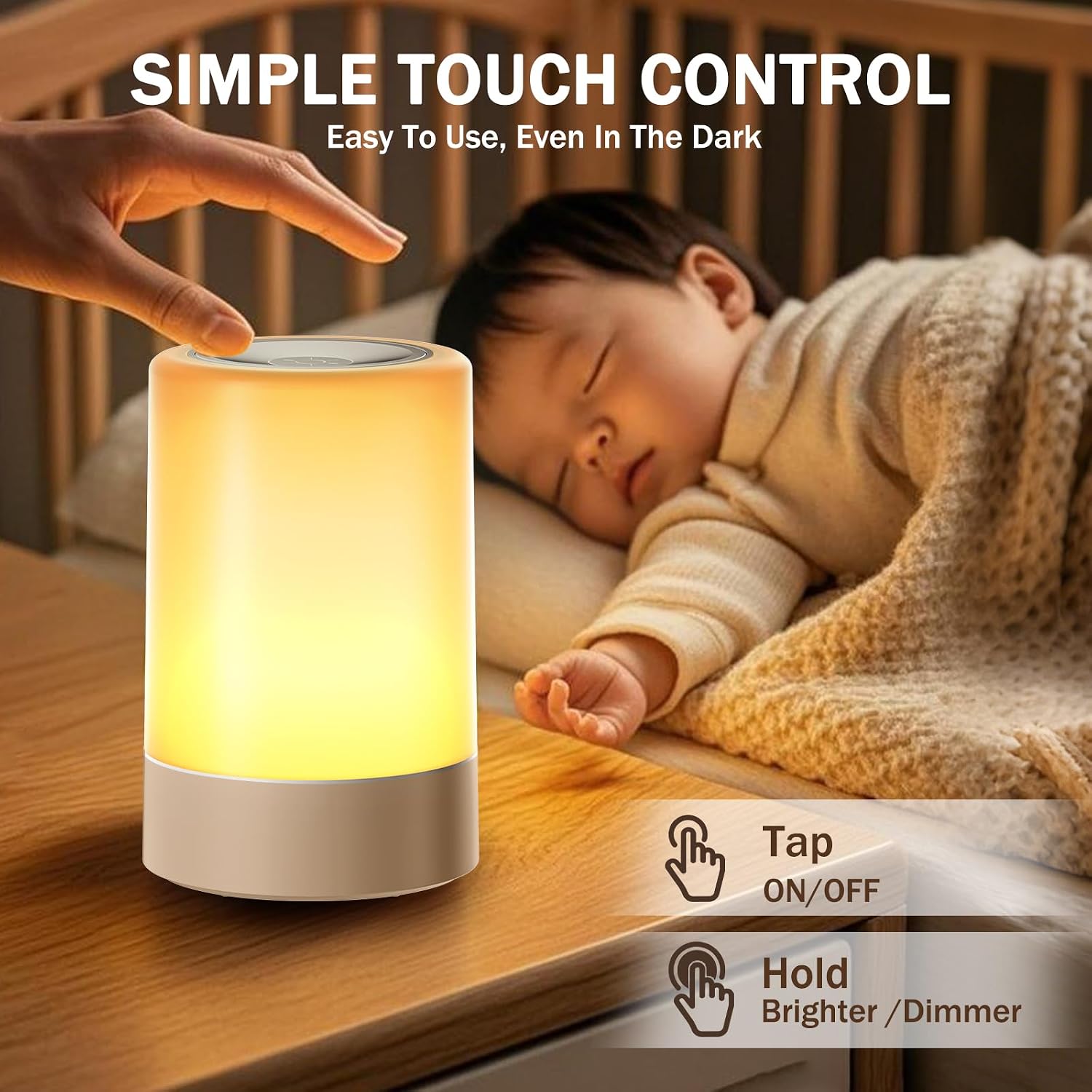 Detalle 2 de G Keni Nursery Night Light, Rechargeable Touch Lamp with Dimmable Warm LED