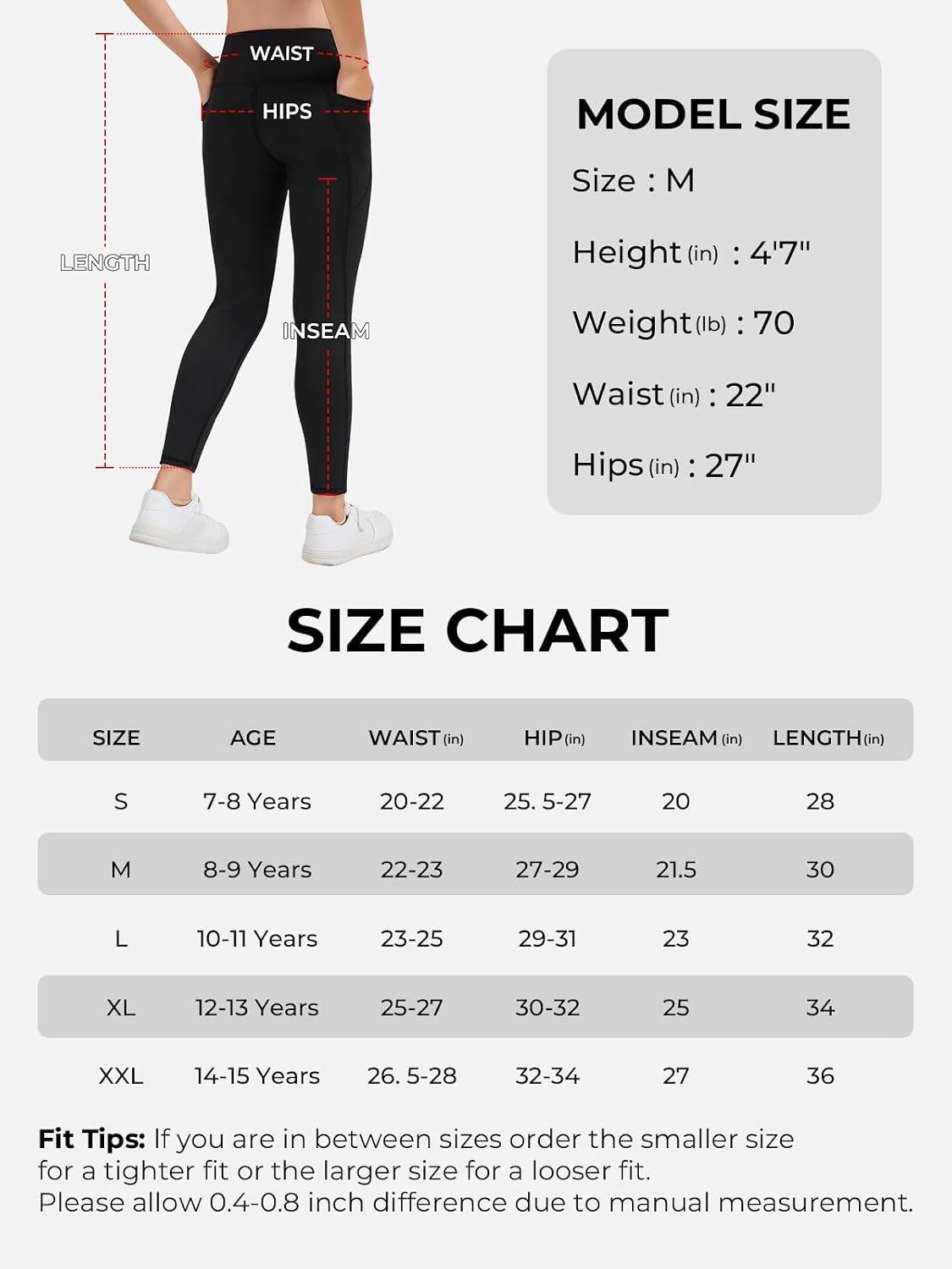 Detalle 2 de Mexholin 4-Pack Girls’ Leggings with Pockets, High-Waisted Stretch
