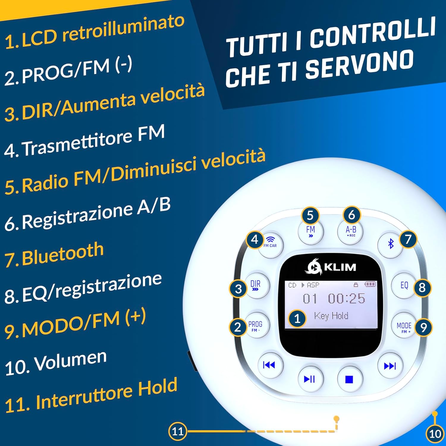 Detalle de KLIM Journey lettore CD HiFi portatile con Bluetooth per auto, FM e slot scheda SD (bianco) – con cuffie incluse