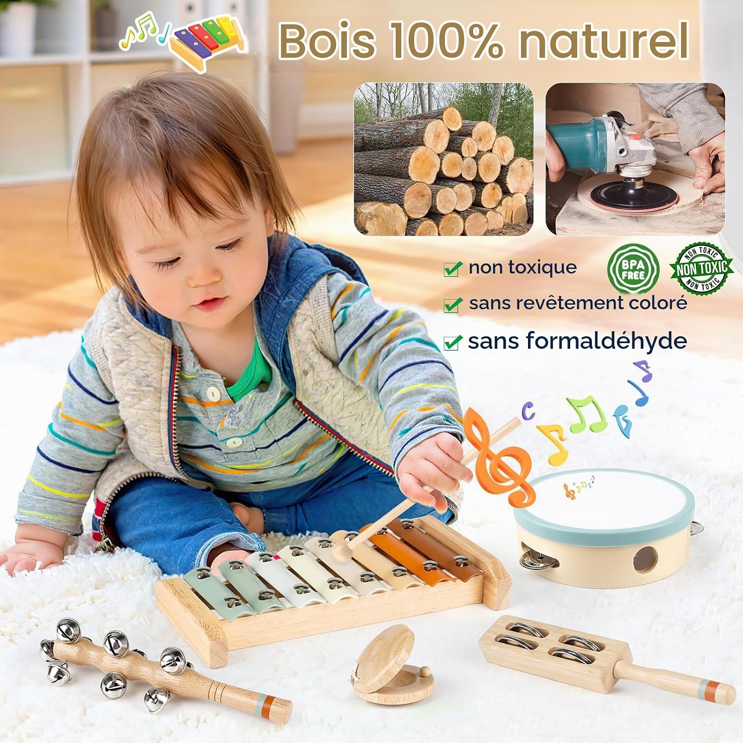 Thumbnail 1 de Joyreal MX057 houten percussieset voor kinderen met xylofoon en maracas