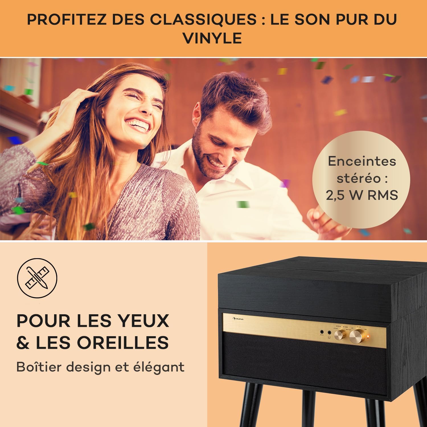 Thumbnail 2 de Auna tourne-disque vinyle avec haut-parleurs et Bluetooth rétro vintage (stéréo)