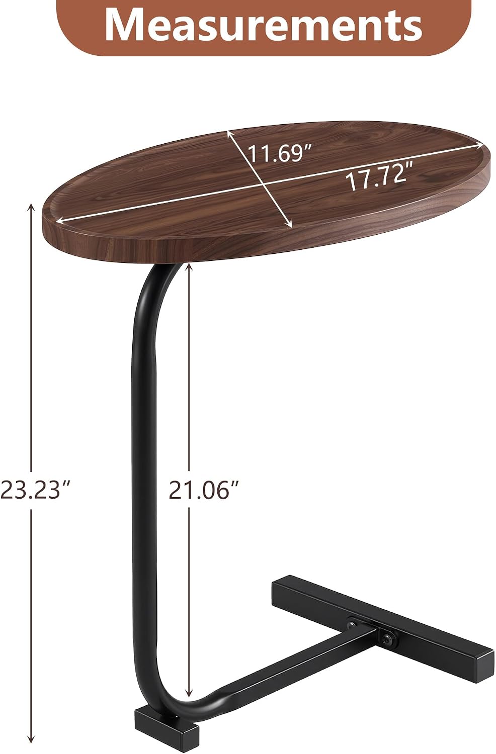 Detalle de VECELO C-Shaped Side Table, Walnut
