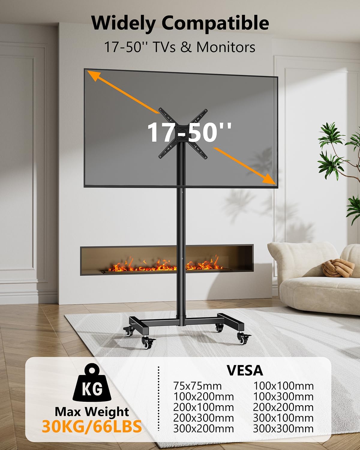 Thumbnail 3 de WHYFONE Mobile TV Stand on Wheels 17-50in