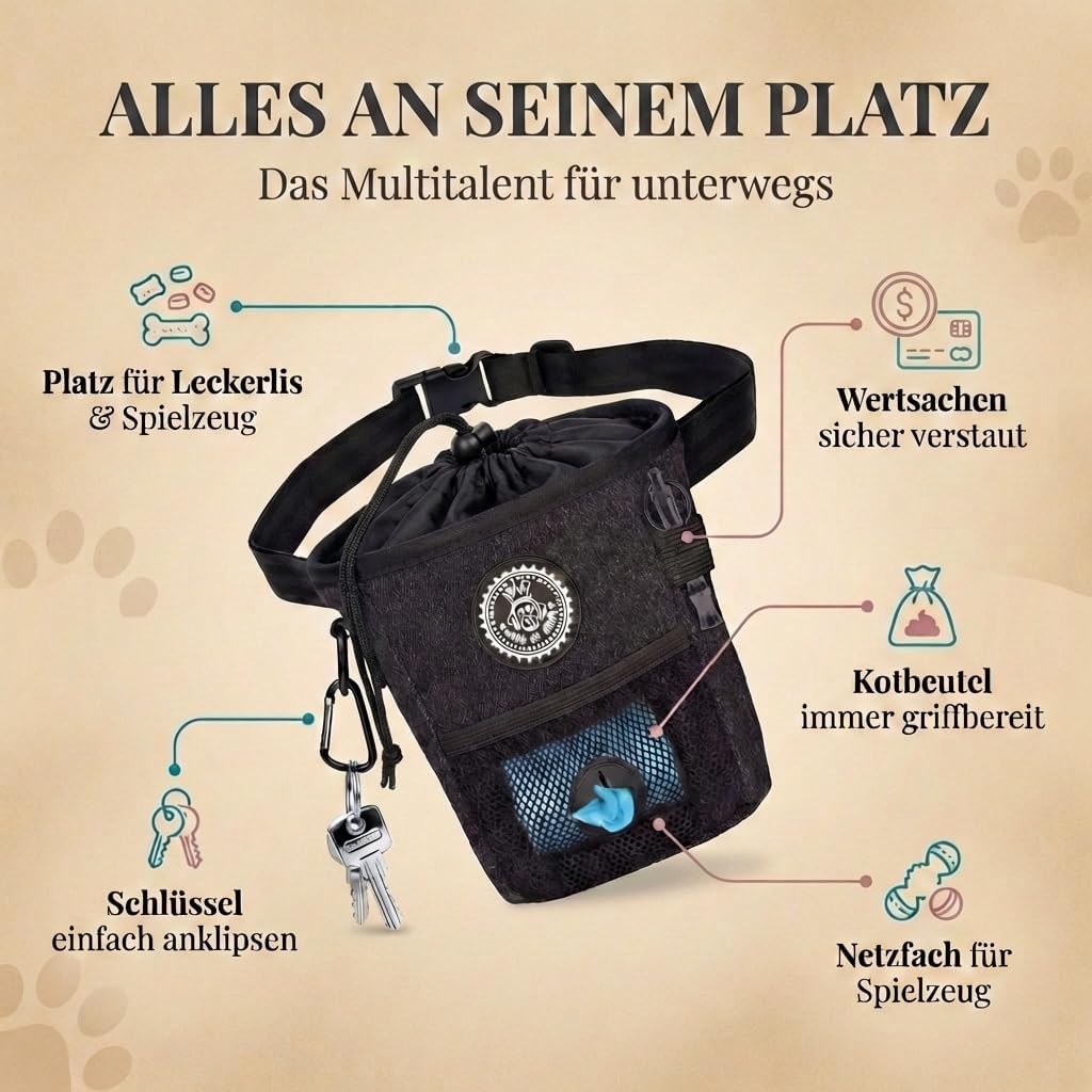 Detalle de HUND IST KÖNIG Leckerlibeutel Ø12 cm 🐾