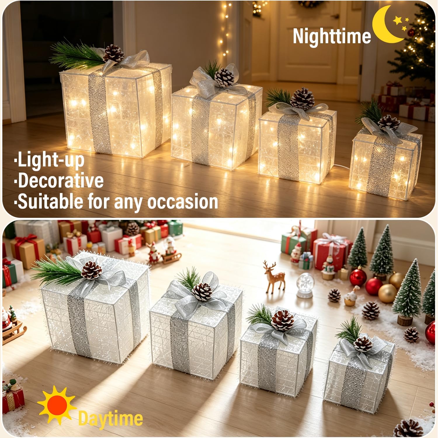 Thumbnail 5 de Hourleey CL-70WC Christmas Lighted Gift Boxes, 70 LED, Warm White, 8 Modes
