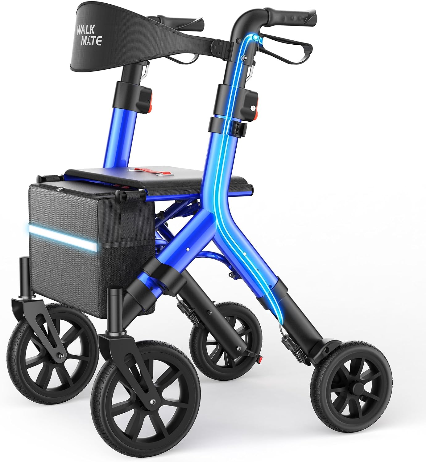 Detalle de WALK MATE Pro Blue rollator, verstelbaar en opvouwbaar met 25 cm wielen