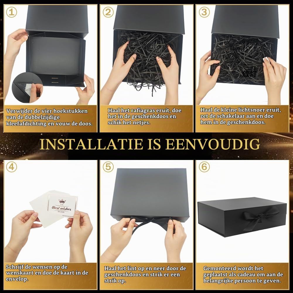 Thumbnail 3 de HuaMuDM HuaMuDM01 zwarte geschenkdoos 26 x 19 x 8 cm met magneetsluiting