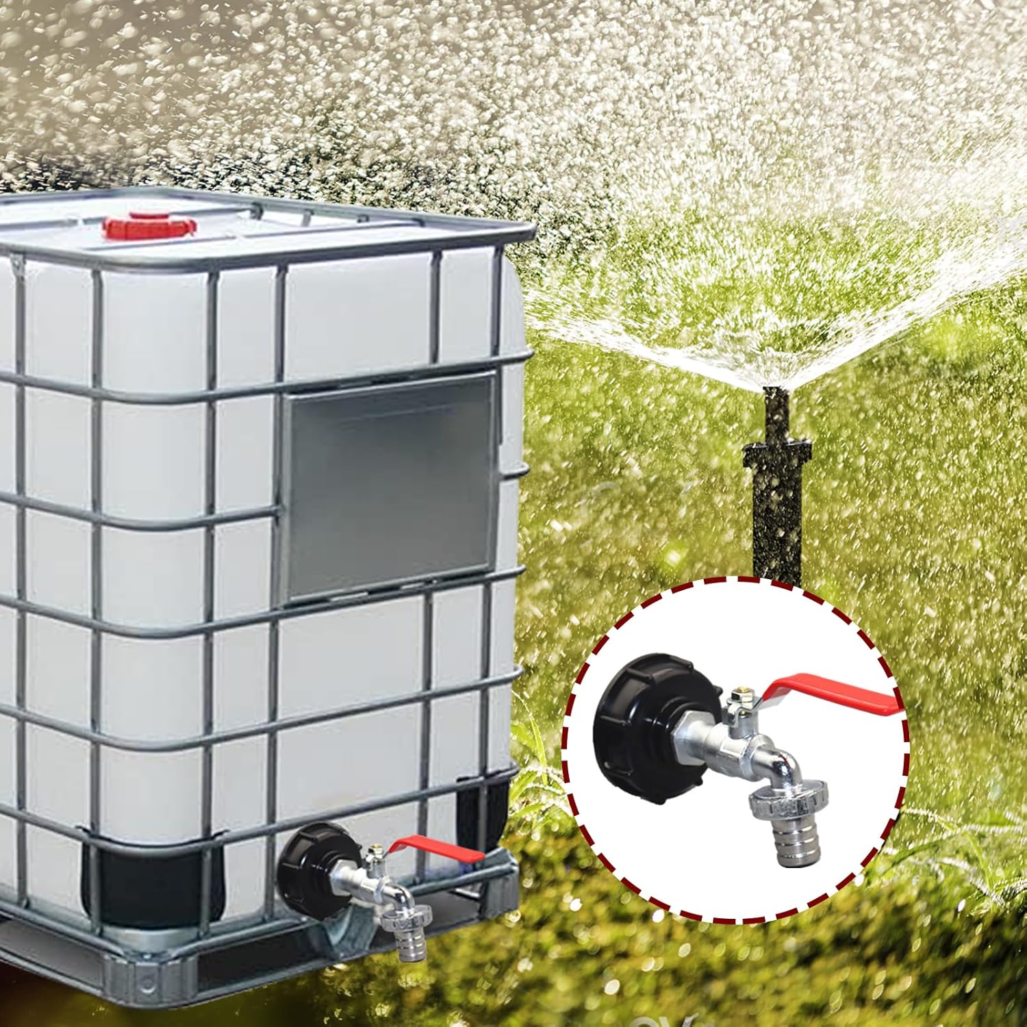 Detalle de HuaMuDM IBC Tank Auslaufhahn Set – Verlängerung S60x6 Grobgewinde (1/2") für Regentonne
