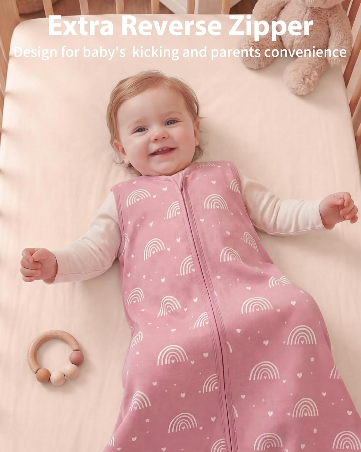 Detalle de FIEMOL Baby Sleeping Bag 12-18 Months 0.5 Tog – 3 Pack Cotton Sleep Sack (76-89cm) Pink Rainbow
