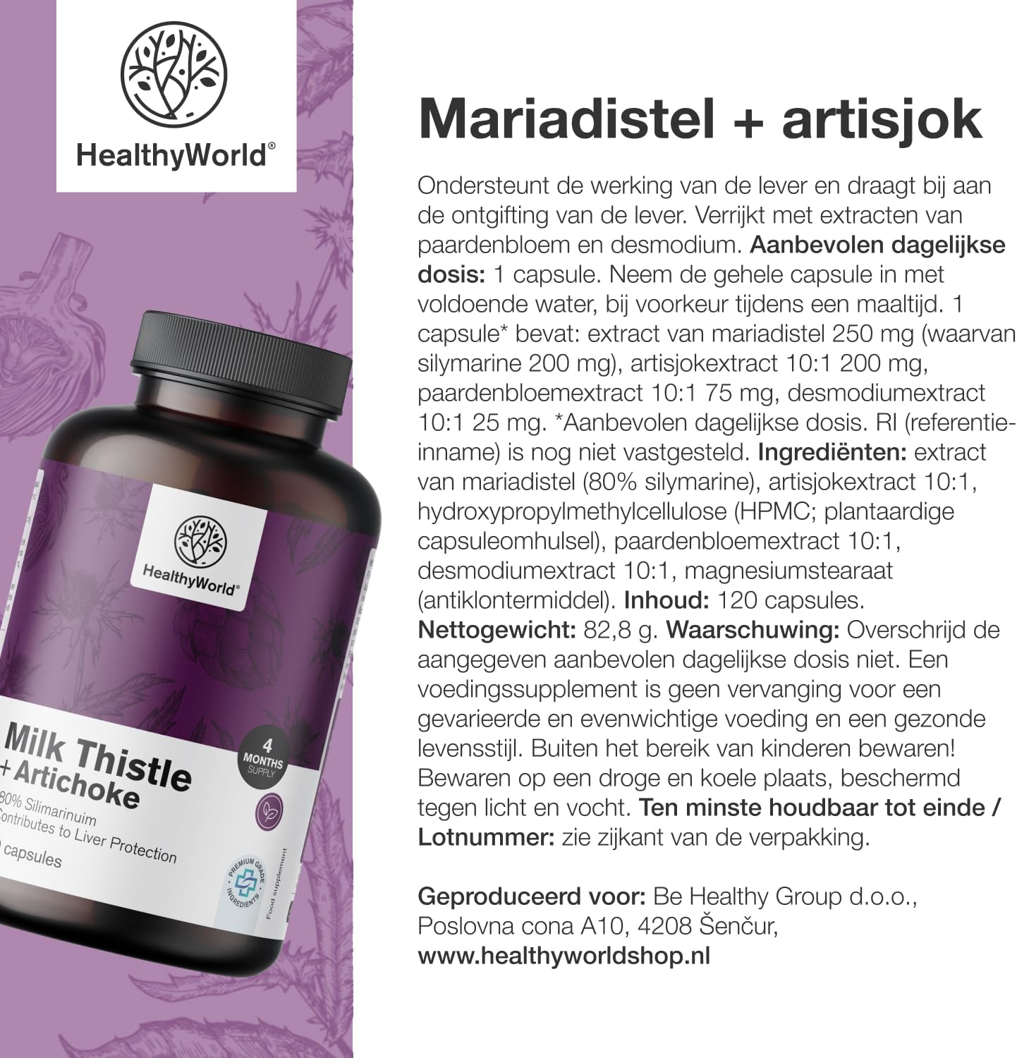 Thumbnail 6 de HealthyWorld Mariadistel + Artisjok, 120 capsules met 80% silymarine