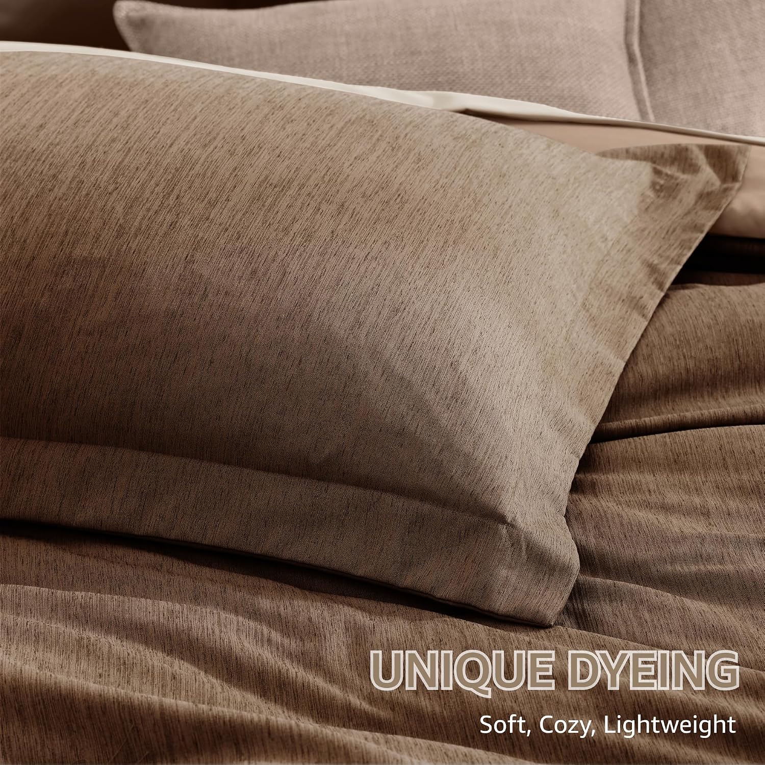 Detalle 2 de Monbix King Size Comforter Set, 7-Piece Brown Reversible Bedding