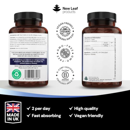 Thumbnail 7 de New Leaf L-Lysine Tablets 2000mg – 2 Month Supply, 120 Vegan Tablets, Made in the UK