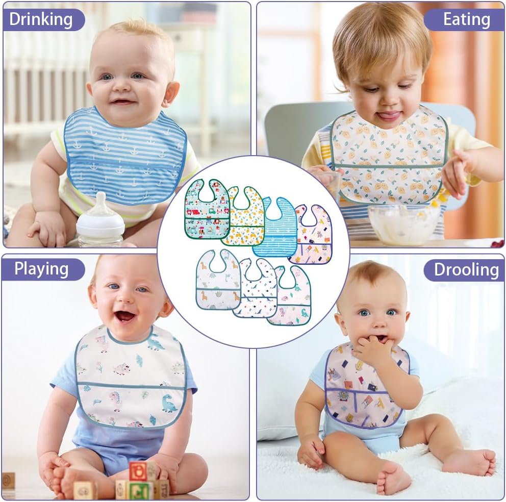 Detalle 2 de Aolso Bavaglini Neonato Impermeabile con Tasca – Set di 7 Bavaglini Lavabili per Neonato da 6 mesi a 3 anni