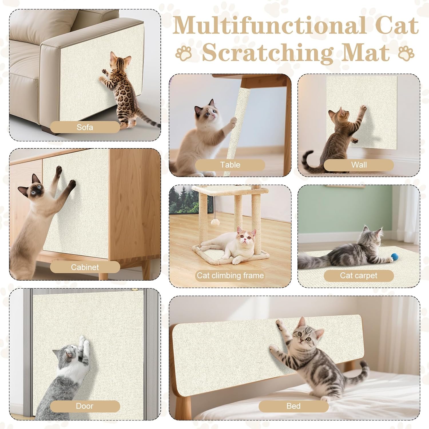 Thumbnail 6 de Omtofo 2er-Pack selbstklebende Kratzschutzmatten für Sofa & Katzenliegeplätze (200 x 40 cm), cremefarben
