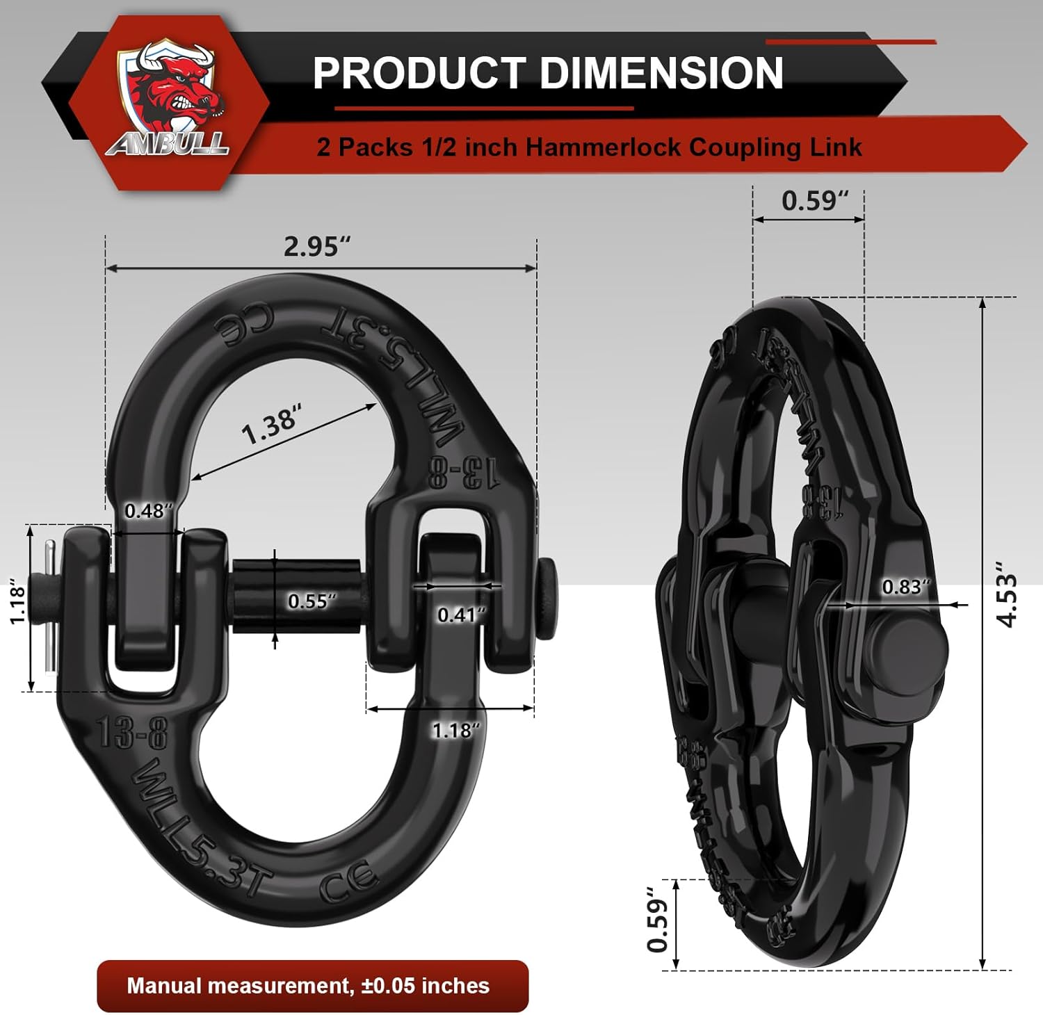 Thumbnail 1 de AMBULL 2 Pack 1/2" Safety Chain Connector Link (G80) Hammerlock Coupling Link