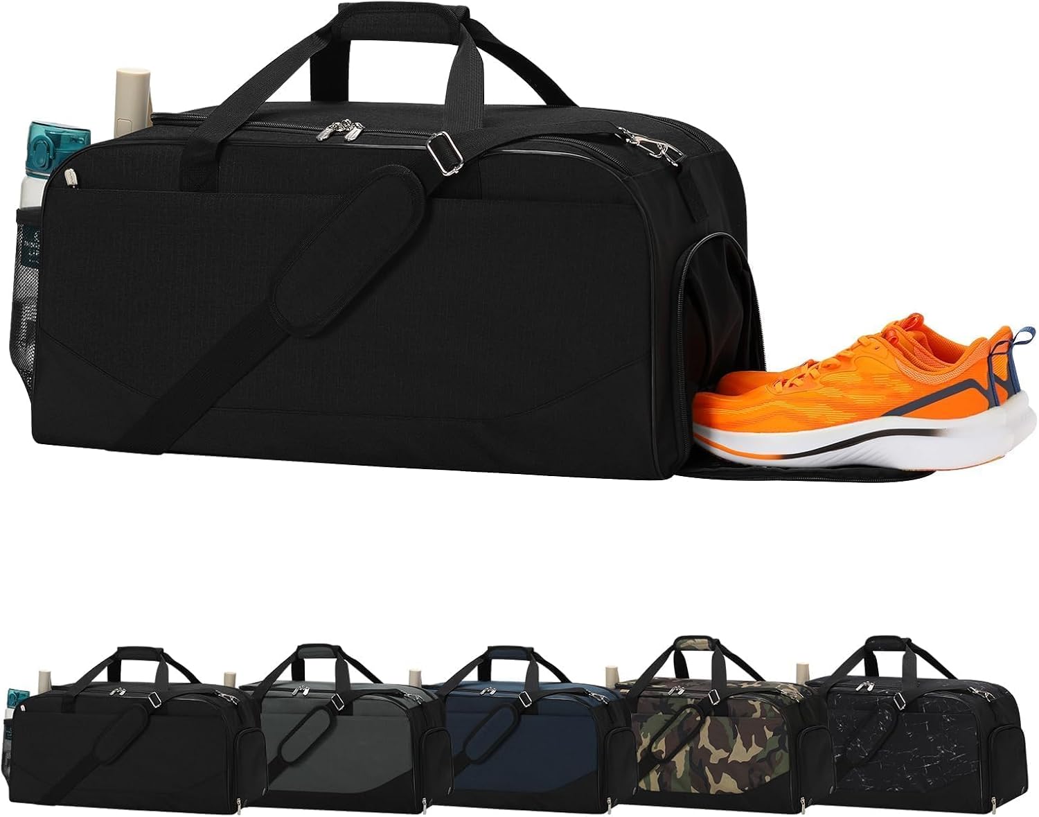 Detalle de LONALIA Sac de Sport 47L avec Compartiment à Chaussures – Noir, 61 × 28 × 28 cm
