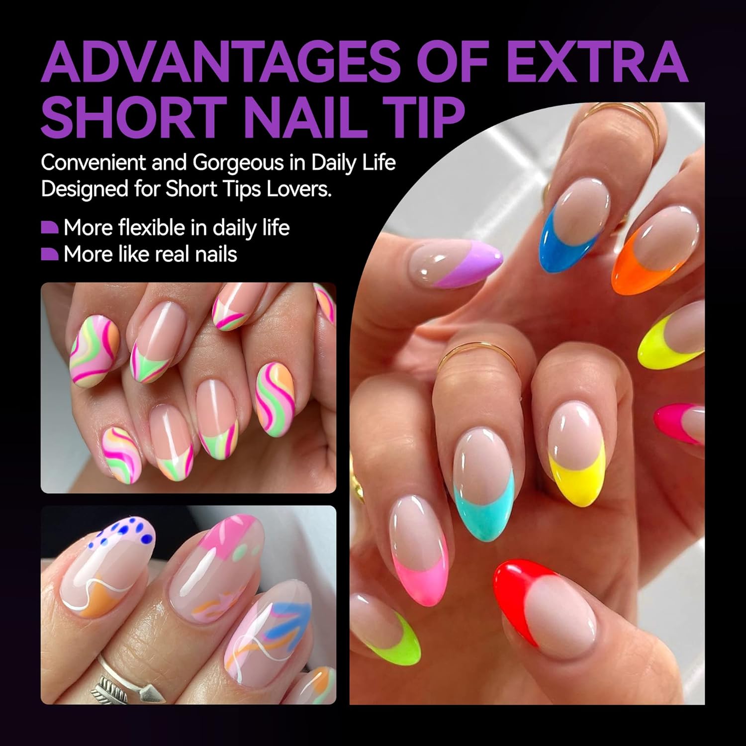 Detalle de Gelike ec Extra kurze Mandel-Nagelspitzen (552 Stück) – Soft Gel Full Cover Tips für Gel- & Press-on Nägel