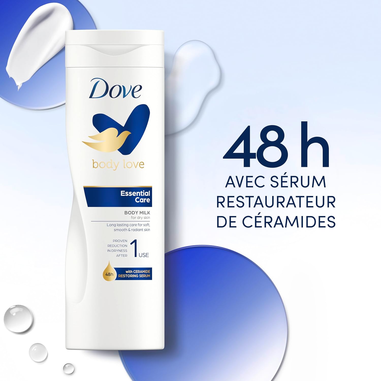 Thumbnail 3 de Dove Body Love Essential Care – lait corporel hydratant peaux sèches, 48 h, glycérine + sérum restaurateur de céramides (3 x 400 ml)