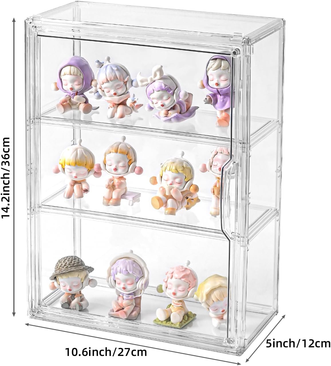 Detalle de 3-Tier Display Case for Collectibles Clear Box with 2 Movable Plates and Magnetic Door (Large, 1 Pack)