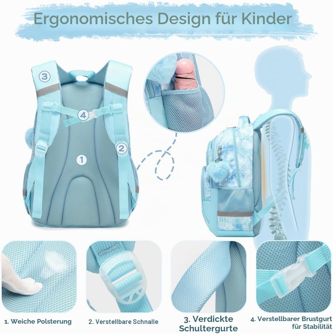 Thumbnail 3 de Cusangel Schulrucksack für Kinder (ab 1.–7. Klasse) mit Brustgurt und großem Stauraum