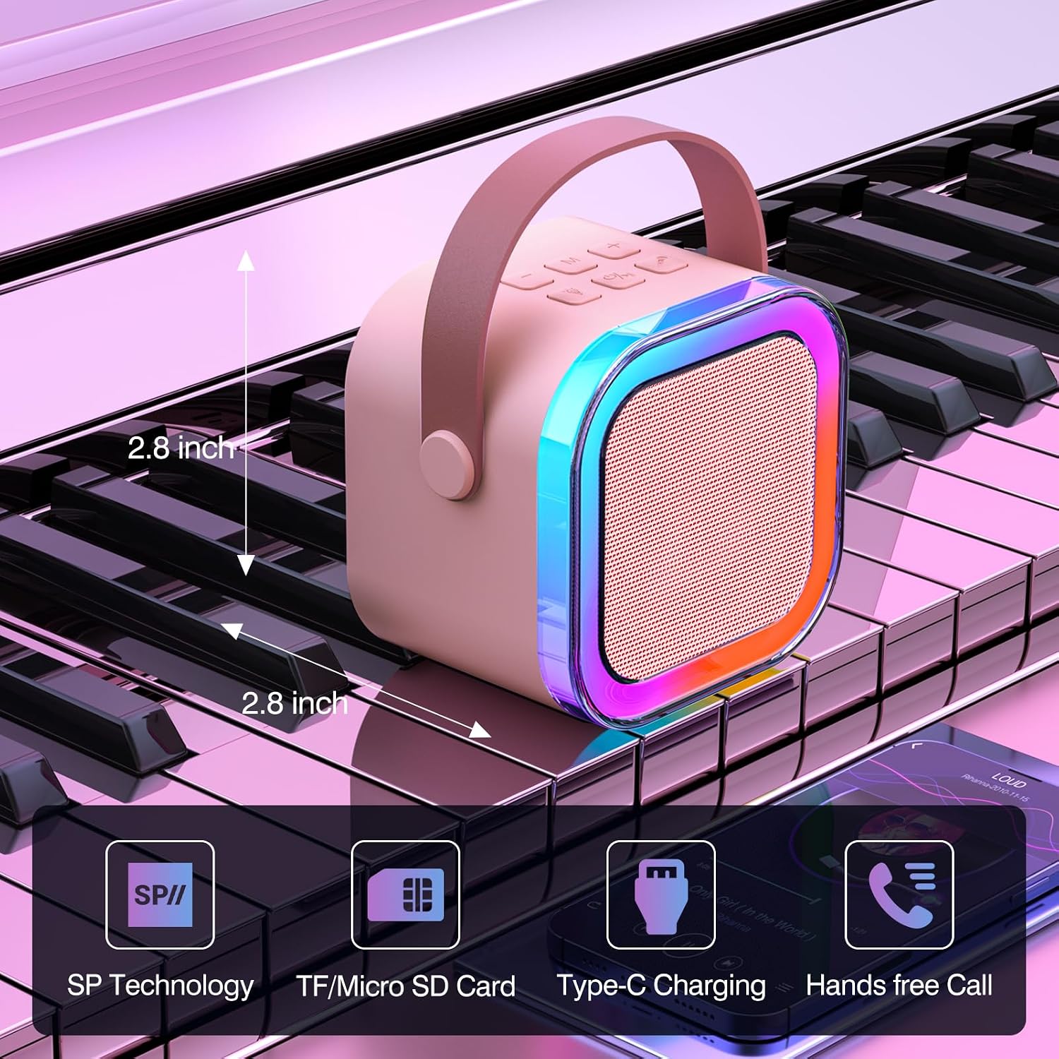 Thumbnail 6 de TAEMVV k12 Mini Karaoke Machine with Two Wireless Microphones and LED Light