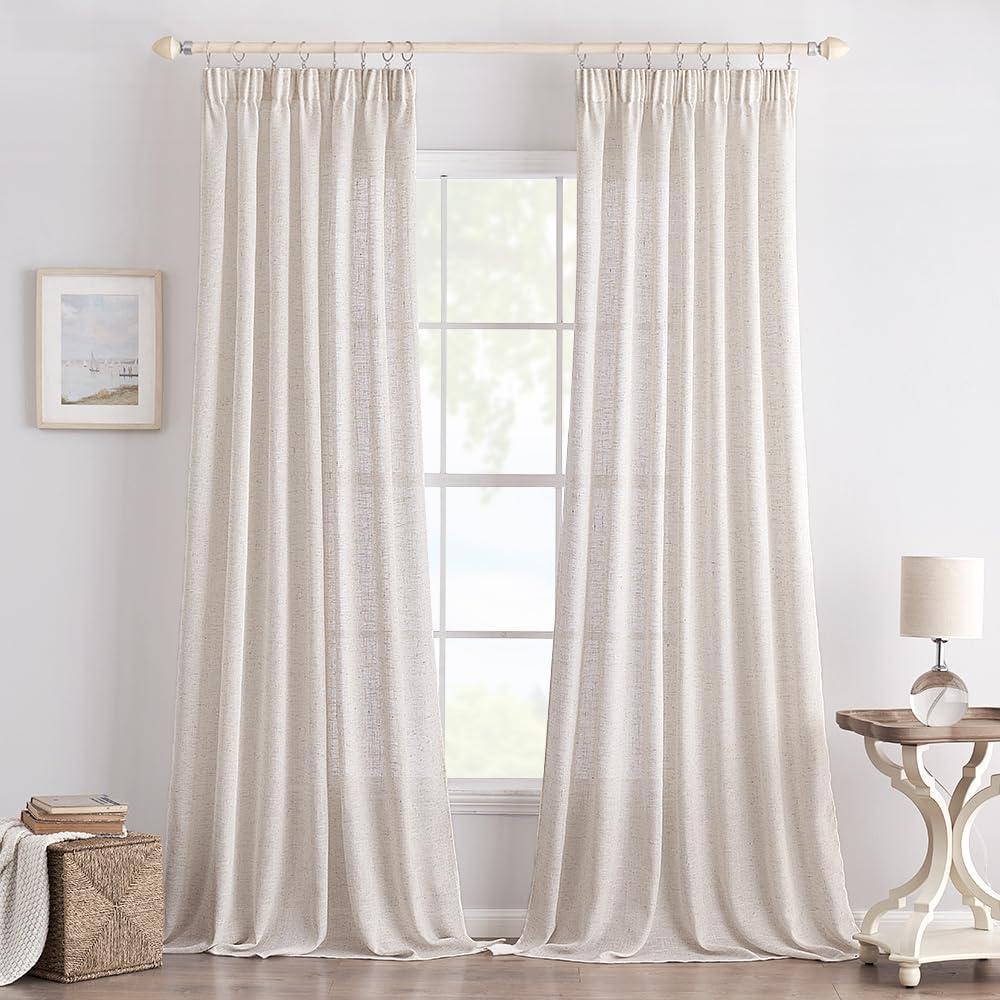 Thumbnail 1 de EMEMA Gardinen Vorhänge Leinenoptik – Halbtransparent, Kräuselband, 140 x 175 cm (2 Stück)