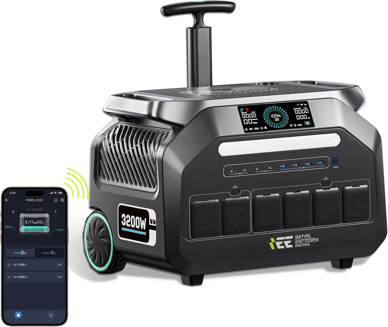 Detalle de IEE P3200 Powerstation – 3200W/2048Wh, LiFePO4, 16 Anschlüsse, App-Steuerung