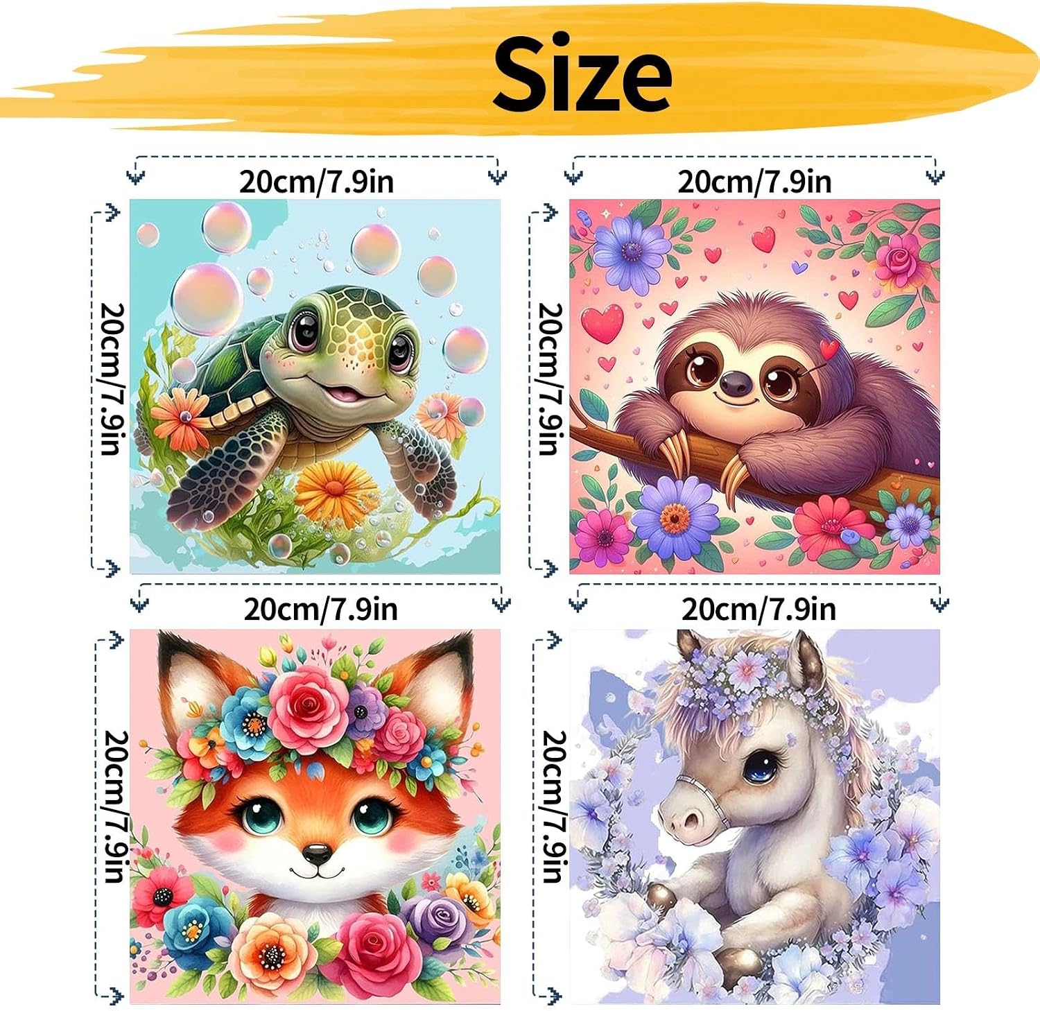 Detalle de YALKIN 4 Packs Paint by Numbers for Kids: Easy Animals Cartoon Painting Kits on Canvas