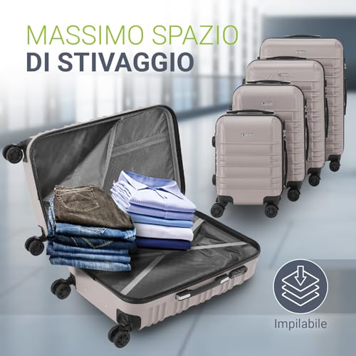 Detalle de Juskys set valigie rigide 4 pezzi con lucchetto a combinazione e ruote 360° – champagne