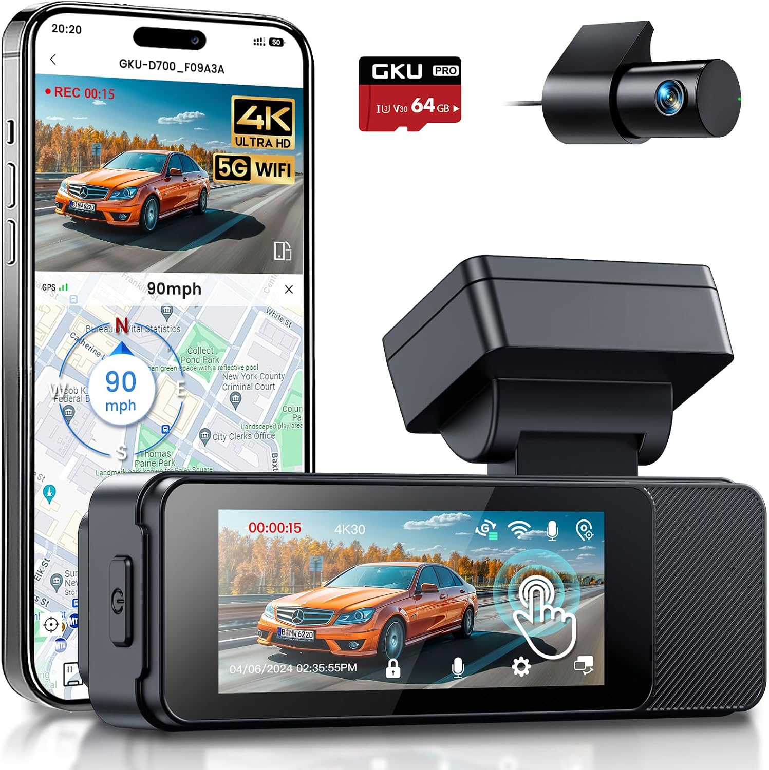 Detalle de GKU Dashcam 4K Front Rück 3,18" Touchscreen