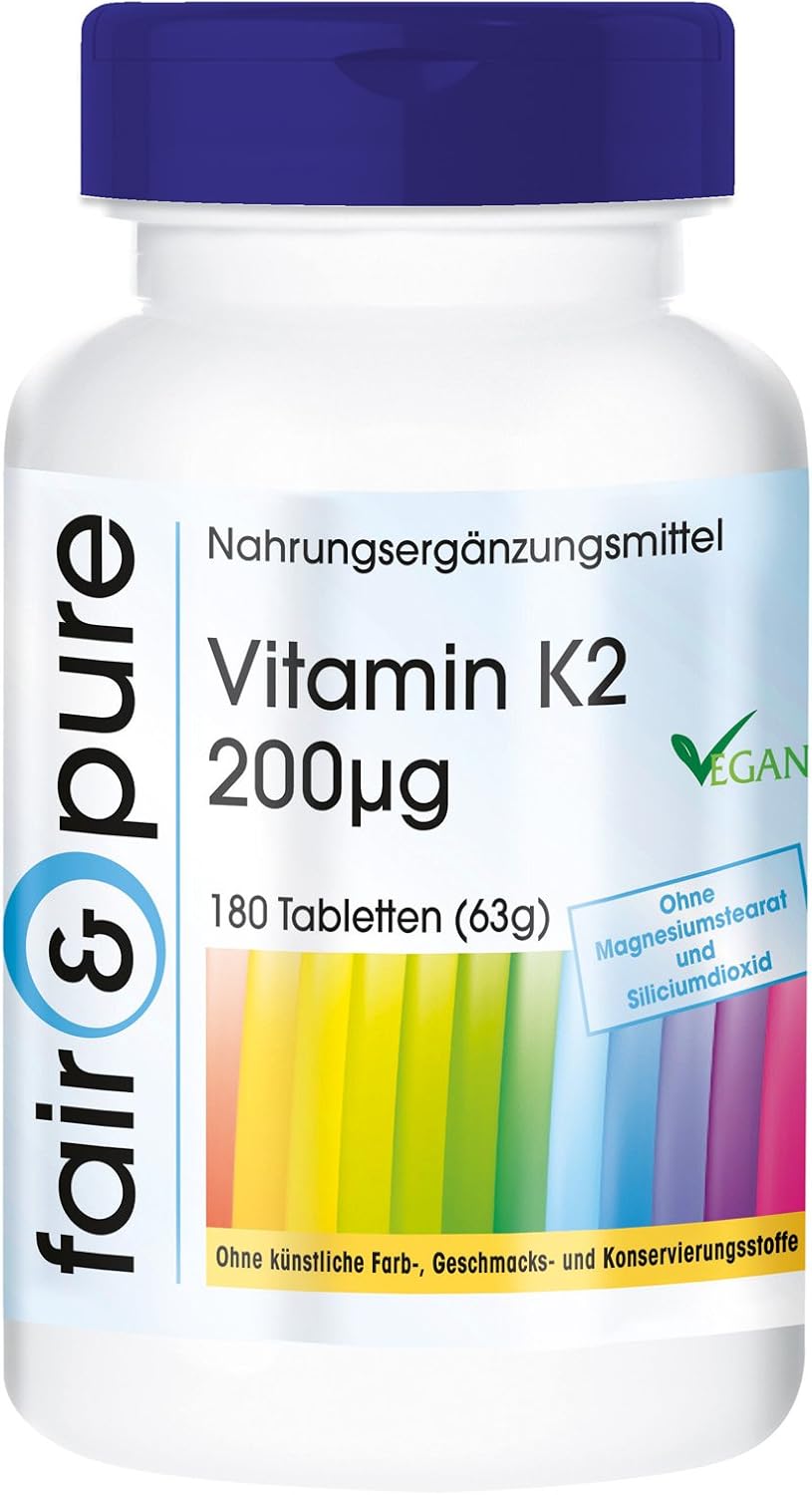 Detalle de Fair & Pure Vitamin K2 200µg MK-7 – 180 Tabletten, vegan, hergestellt in Deutschland
