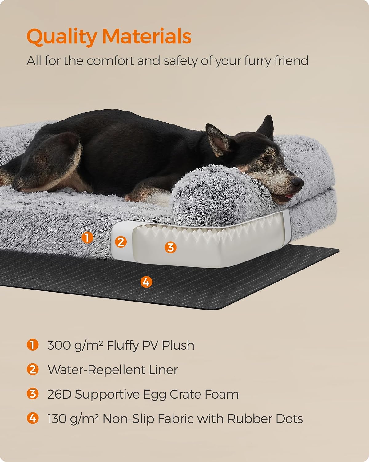 Detalle de Feandrea PGW233G01 Fluffy Dog Bed, Egg-Crate Foam and Raised Sides