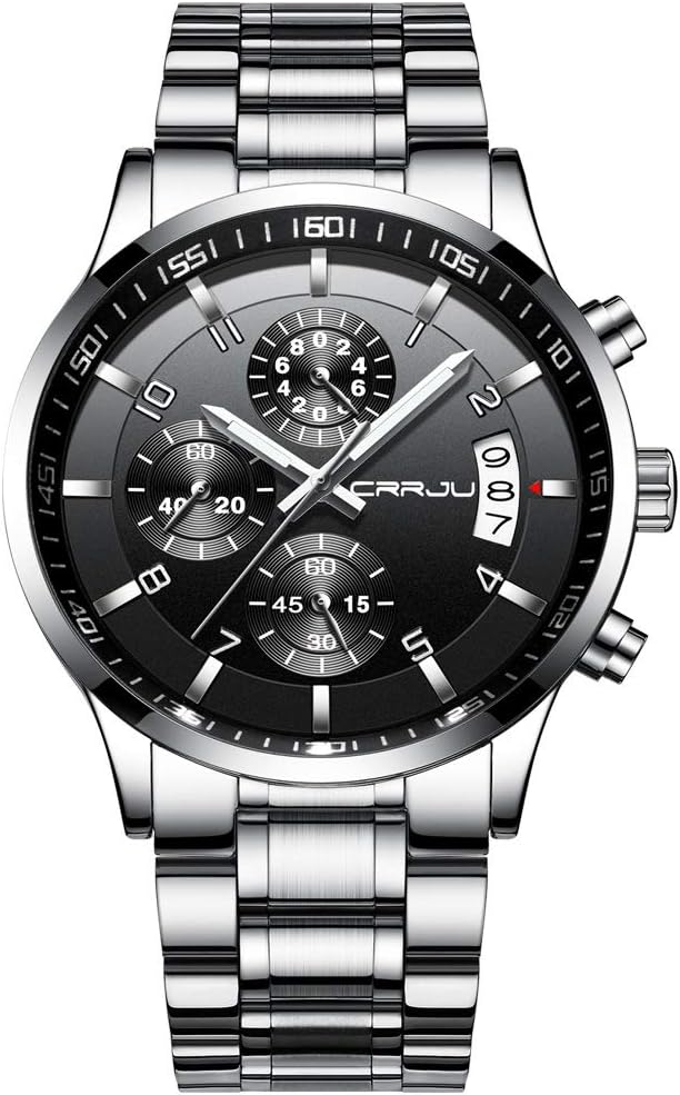 Thumbnail 5 de CRRJU Herren Chronographen-Uhr wasserdicht mit japanischem Quarzwerk und Kalender (Edelstahlband)