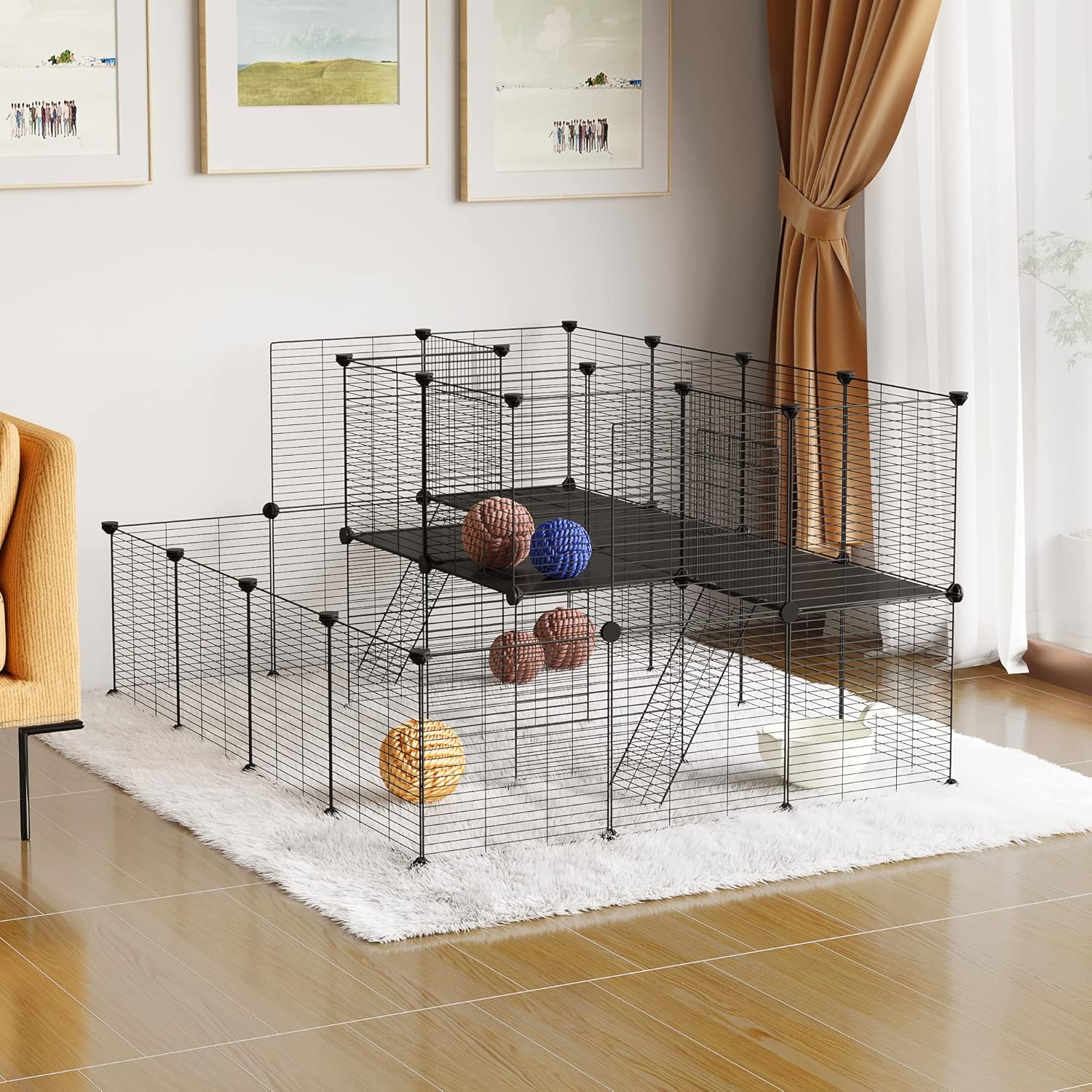 Detalle 2 de EUGAD Freigehege für Kaninchen & Kleintiere mit Tür und Leiter (145x108x72 cm) – modulares Metallgitter-DIY-Gehege