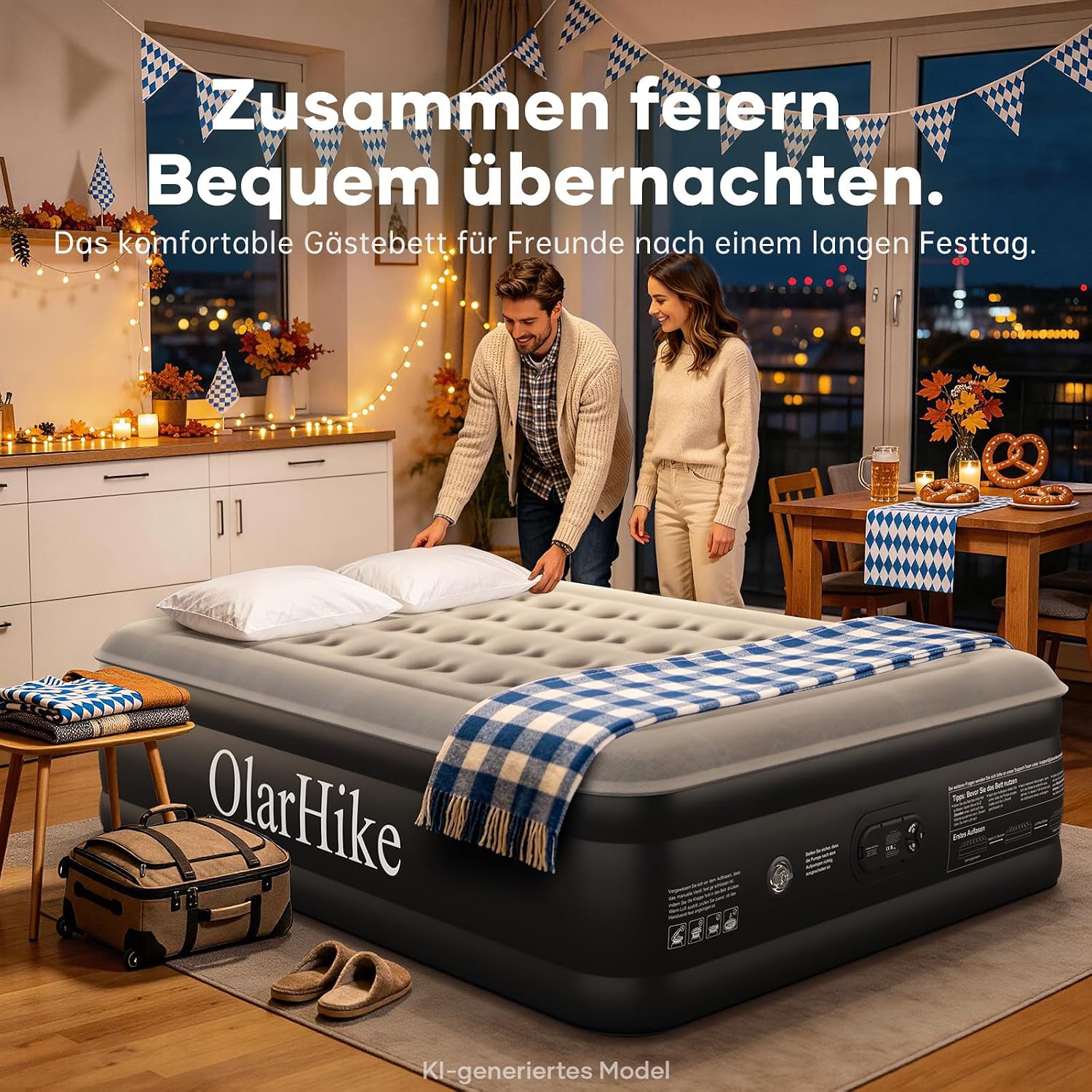 Detalle de OlarHike Luftmatratze selbstaufblasend 140x200x50 cm – Gästebett mit integrierter Pumpe