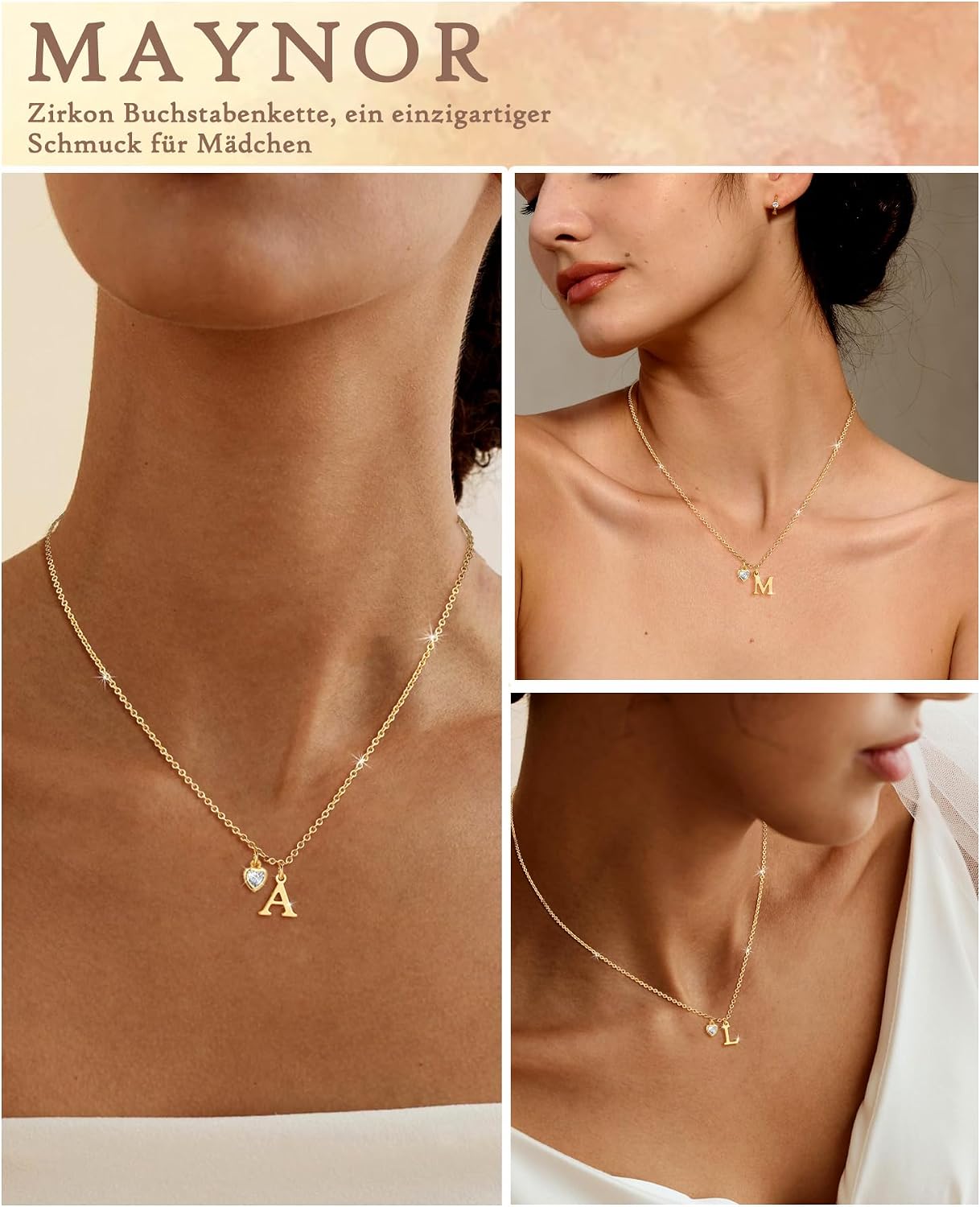 Detalle de Maynor Gold Buchstaben Kette mit 18K Vergoldung