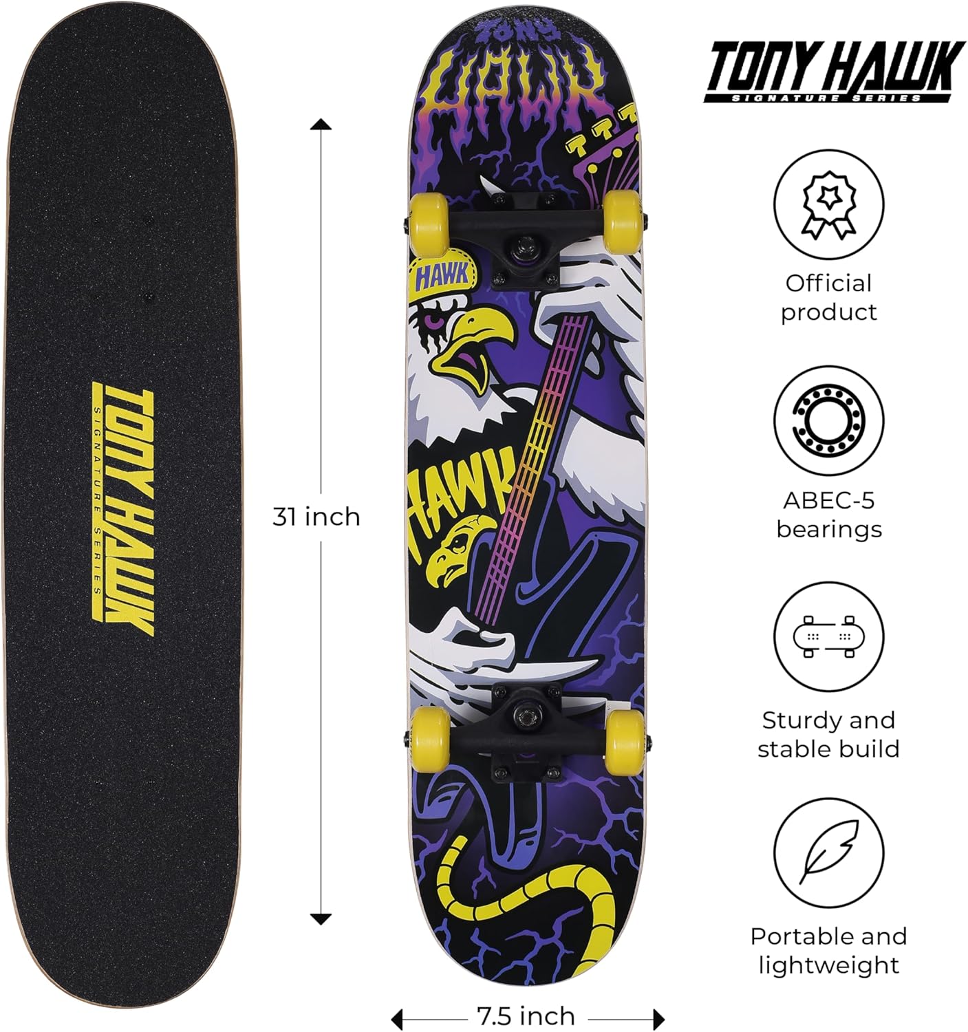 Detalle 2 de Tony Hawk 31" Skateboard Signature Series 1 with Pro Trucks 🛹