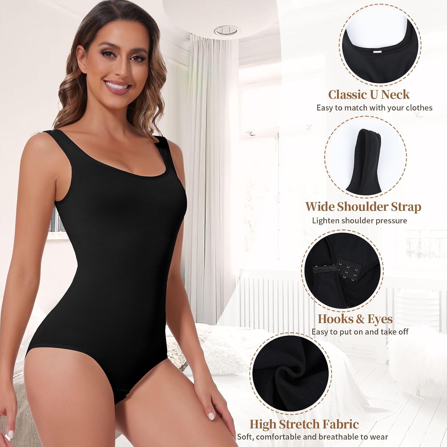Detalle de Joyshaper Women's Shaping Bodysuits: Shapewear with Tummy Control and Round Neck