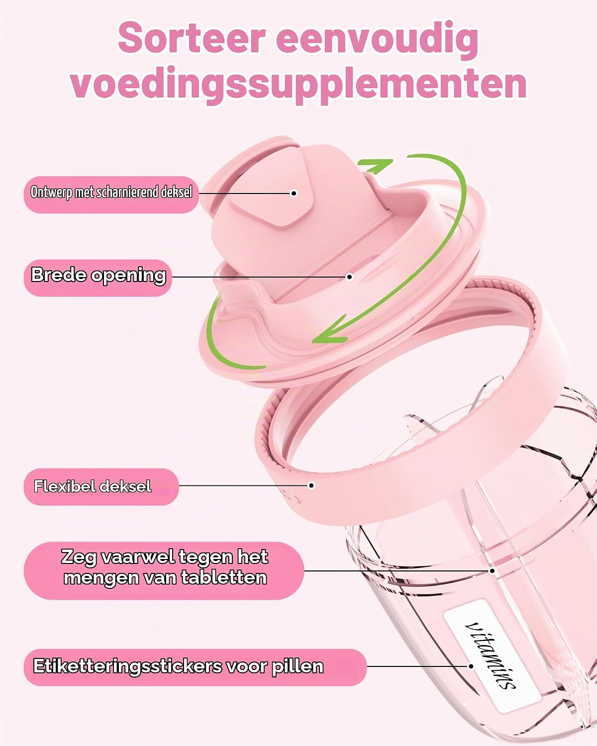 Detalle 2 de NAVIKIA pillendoos voor 7 dagen, roze, BPA-vrij met 7 vakken