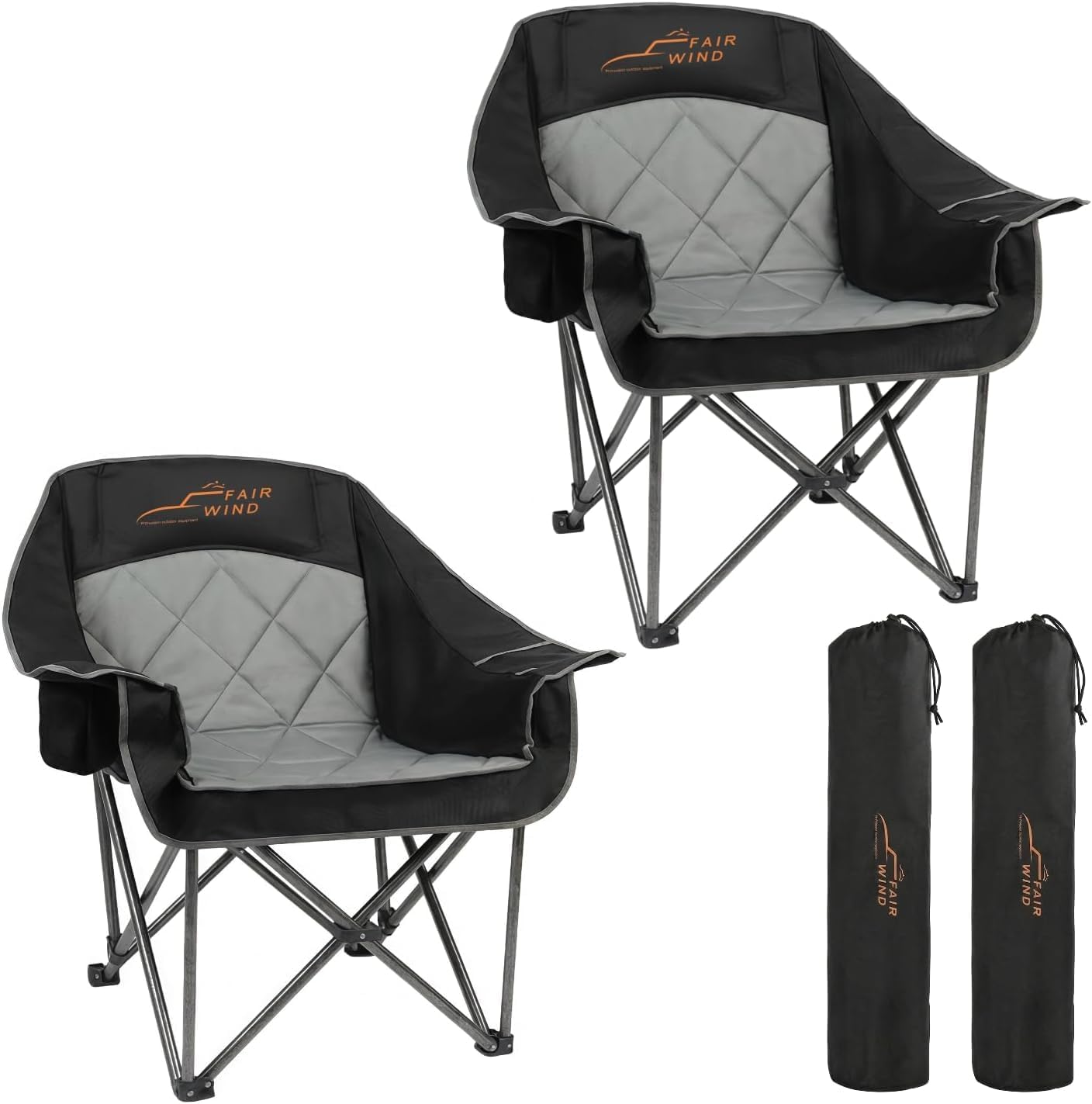 Detalle de FAIR WIND BB301-BK2 Oversized Padded Camping Chairs, 2-Pack, 500 lb Capacity